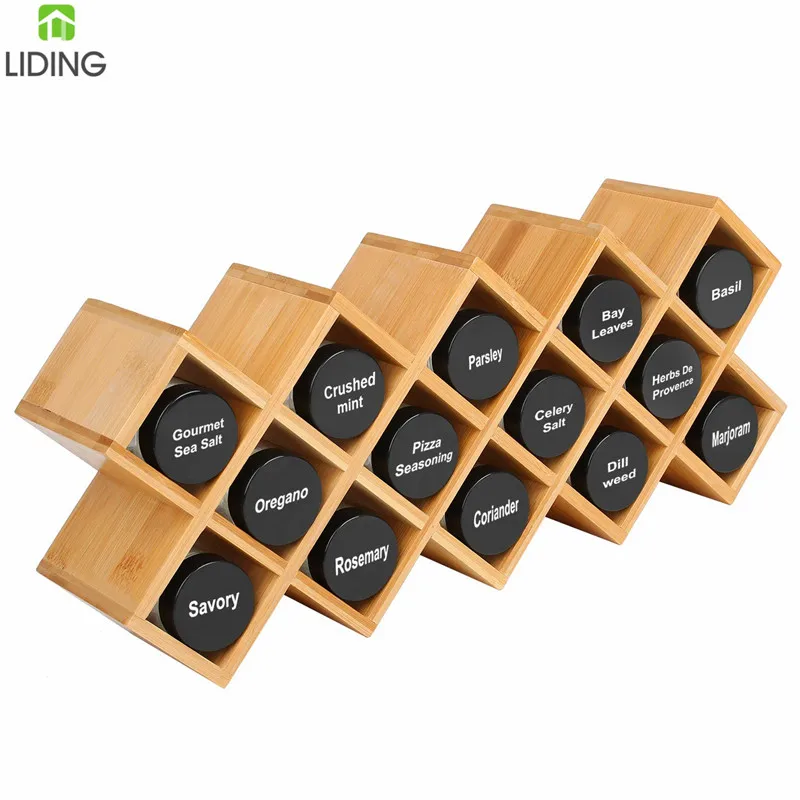 Criss-Cross 18-Jar Bamboo Countertop Spice Rack Organizer