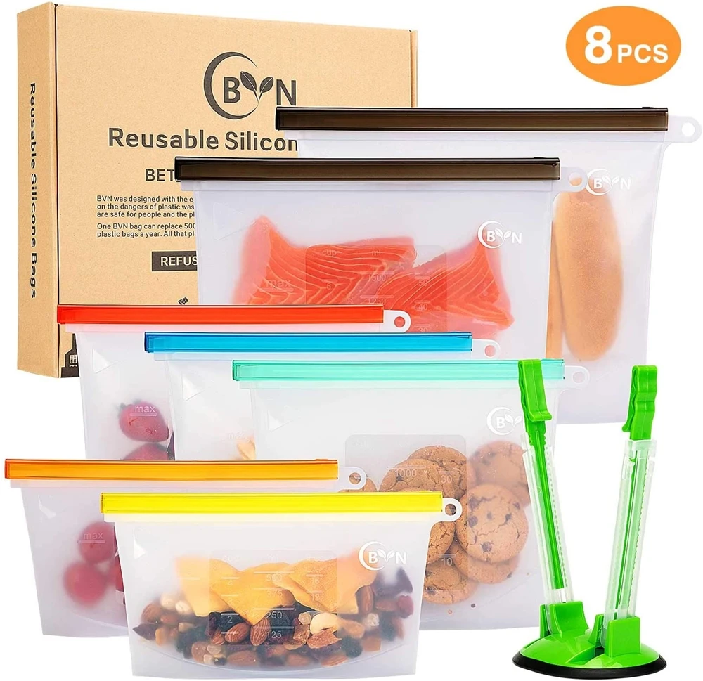 Reusable  Food Grade Certified Silicone Food Storage Bag Set  Freezer Food Preservation Storage Bags