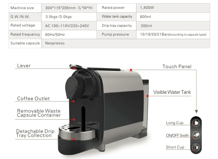 
20 Bar Professional Electric Capsule Coffee Maker Machine Nespresso Compatible Lava Blue zza Point 
