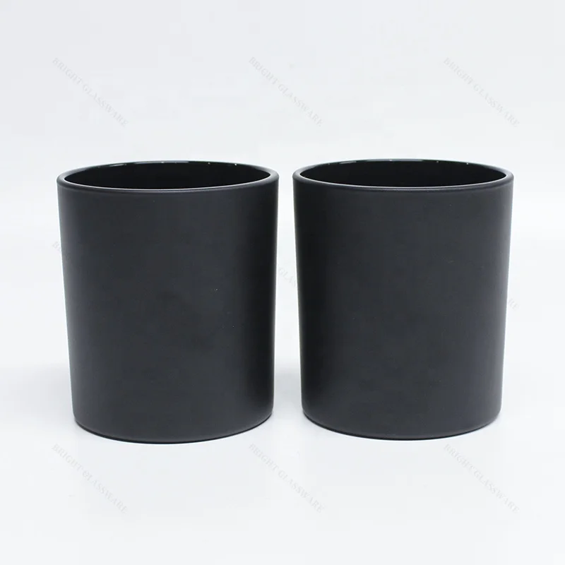 Bright In-stock Custom Logo Recycled Matte Black Glass Candle Holders Lanterns Candle Jars for Candle Making
