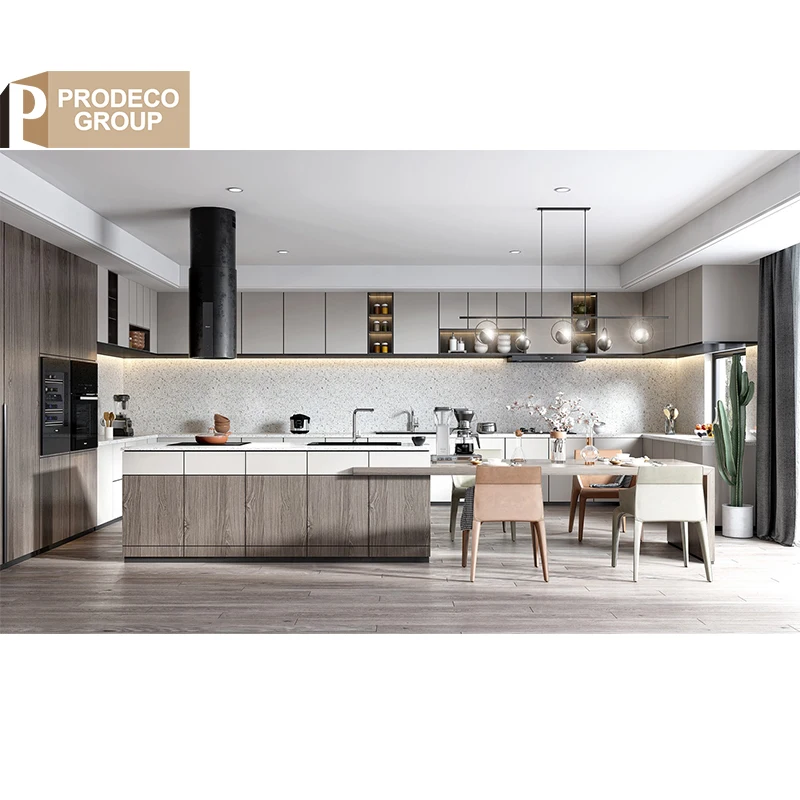 Prodeco Furniture Latest Luxury Storage Set Smart Modern Design Manufacturers L Shape Lacquer Kitchen Cabinets for Project