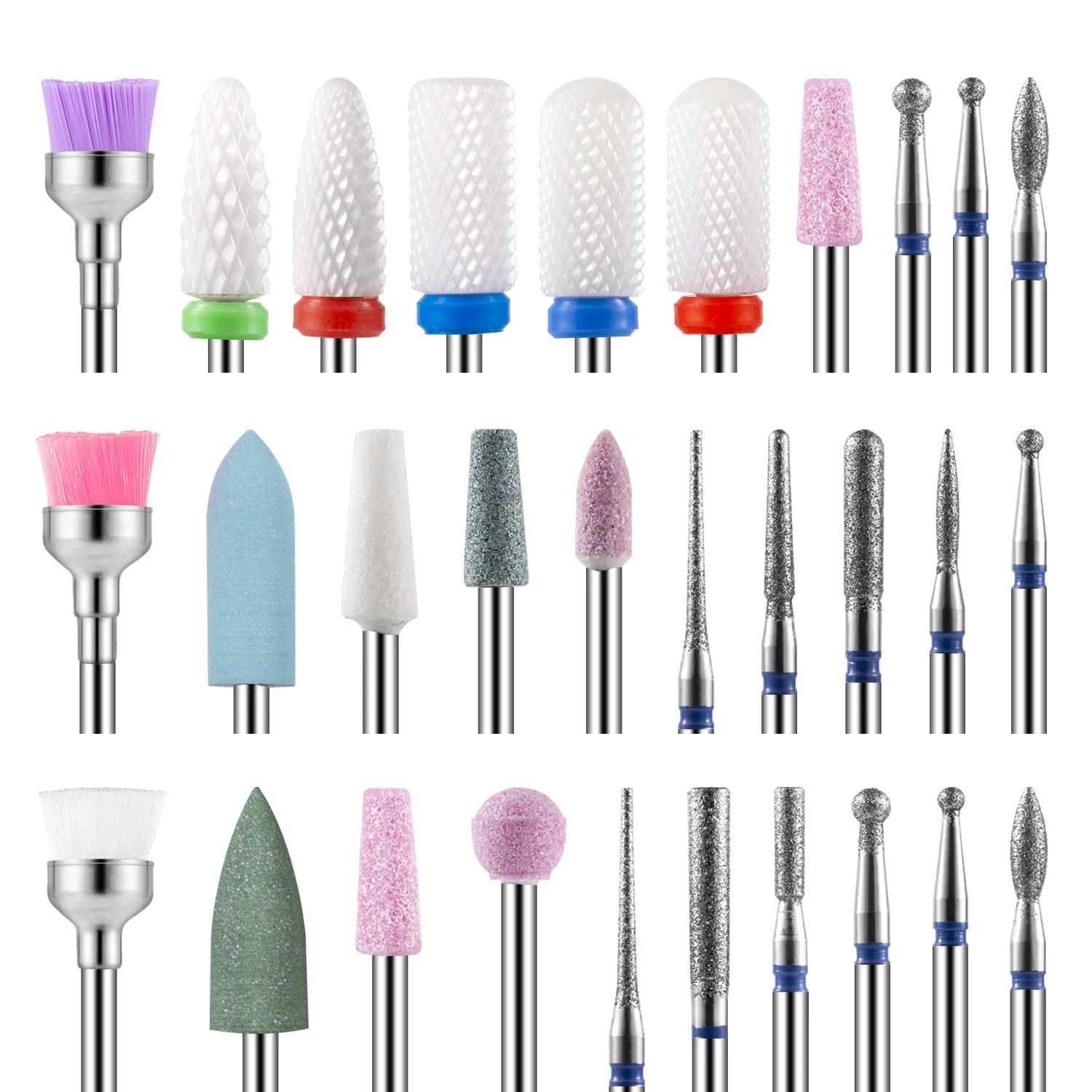 Nail Drill Bits Set for Acrylic Nails 3/32' Shank Universal Corn Shape Tungsten Carbide Nail Drill Bits
