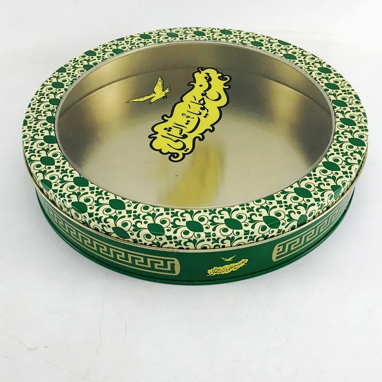 Wholesale Custom Printed Food Grade Round Metal Gift Biscuit Cookie Cake Candy Tin Box With Window