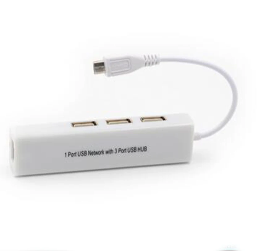 Mini USB Micro usb usb2.0 to Ethernet ports + 3 port USB2.0 HUB 20cm cable rj45 male adapter