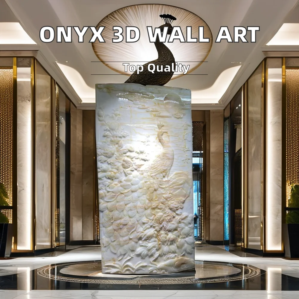 Customized Natural Onyx Carved 3D Wall Relief Sculpture High Quality Modern Design Background Wall Decoration 1 Year Warranty