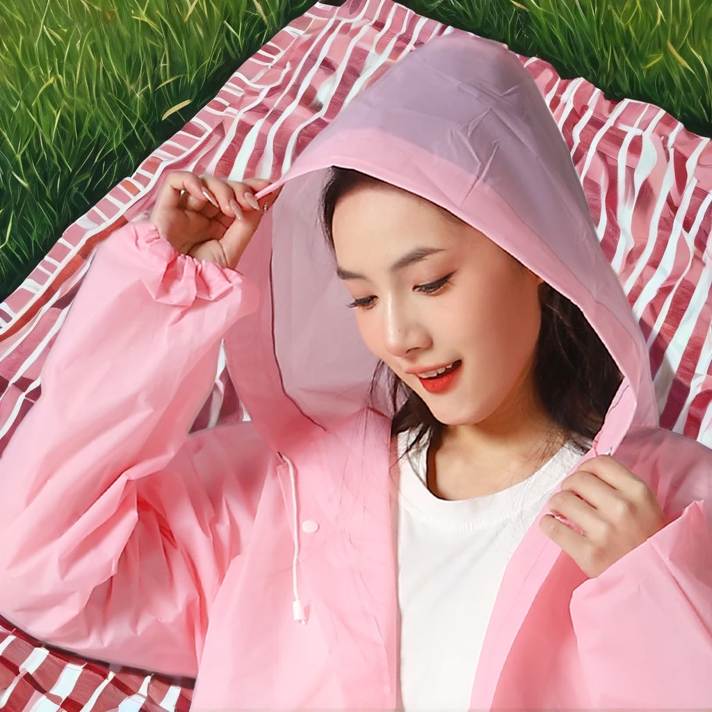 Lightweight Reusable Adult Rain Ponchos with Hoods and Sleeves Plastic Eva Waterproof Raincoat for Girls