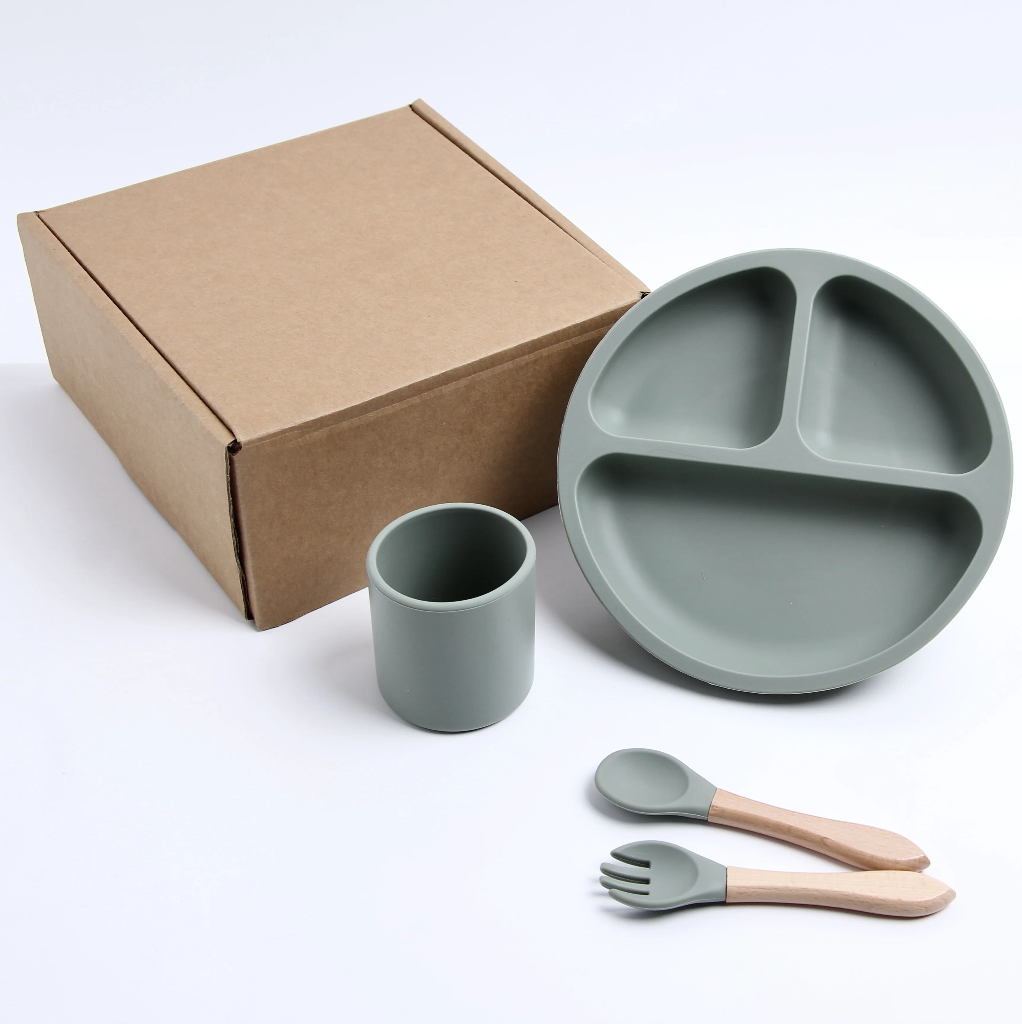 Etsy Hot Sell 4 PCS Marble Baby Silikon Silicone Plates Cup Feeding Set new bpa free tableware Gift Set Box