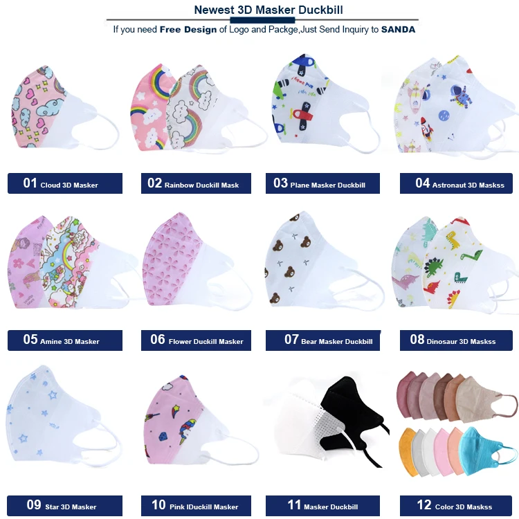 OEM Disposable 3 D Cute Cartoon DuckBill Masker Customize Protective 3 Ply Colorful Kids Non Medical 3D Duck Bill Face Mask