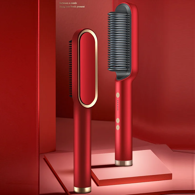 Amazon new private label red electric beard hot comb brush hair straightener,hair dryer brush