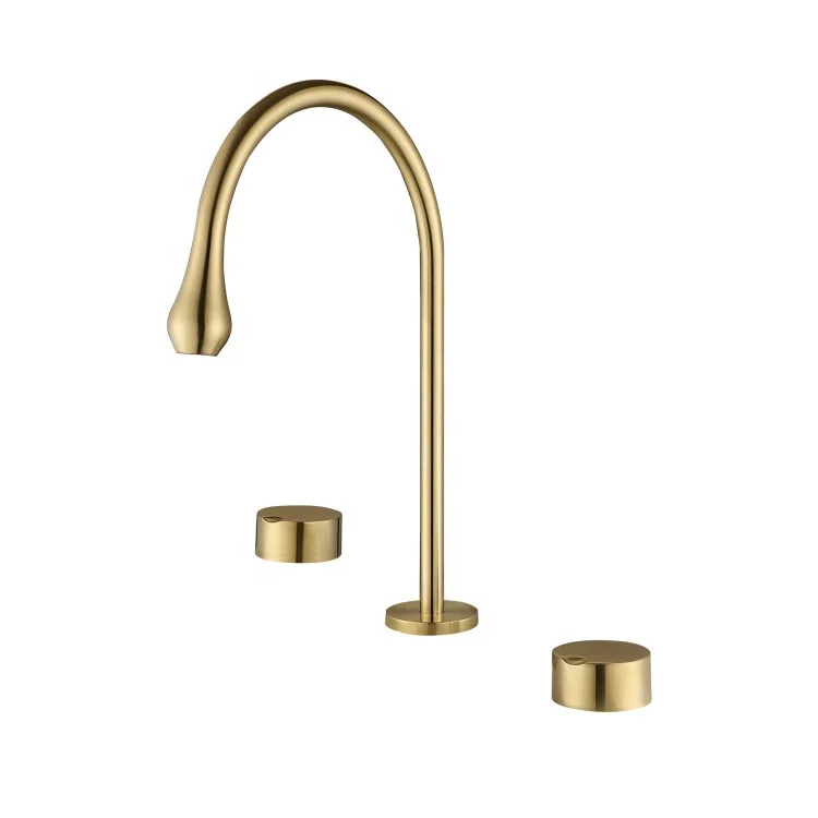 Newest Design Split Gold Deck Mounted Brass Hot Cold Water Tap Mixed Three Hole Two Handle Bathroom Basin Faucet