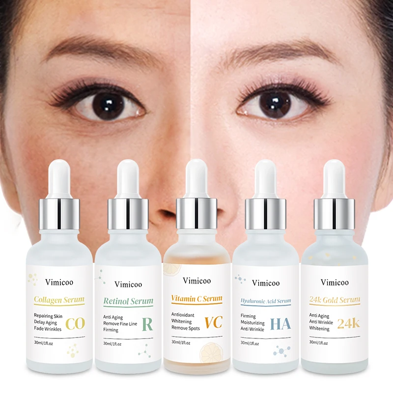 OEM Korean Beauty Organic Private Label Facial Acne Anti Aging Whitening Retinol Hyaluronic Acid Face Skin Care Vitamin C Serum