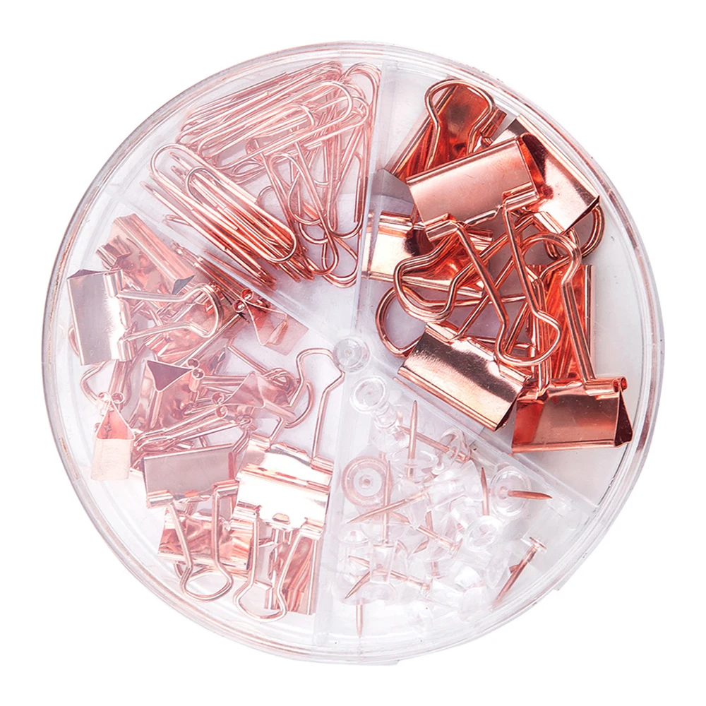 
Office combo set pushpin paper binder rose gold clips 