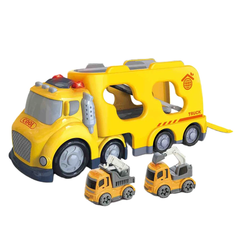 New Plastic cartoon toy fire trucks with light sound slide friction tractor-trailer set kids trailer toys for kids