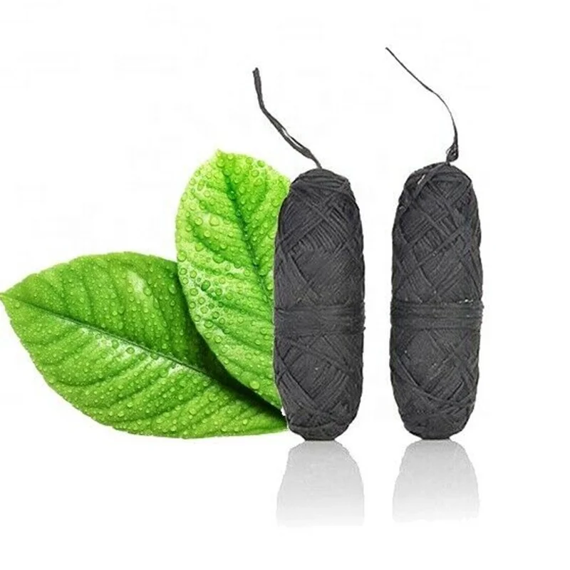 Vegan Biodegradable Bamboo Charcoal Dental Floss With Refillable Bamboo Container