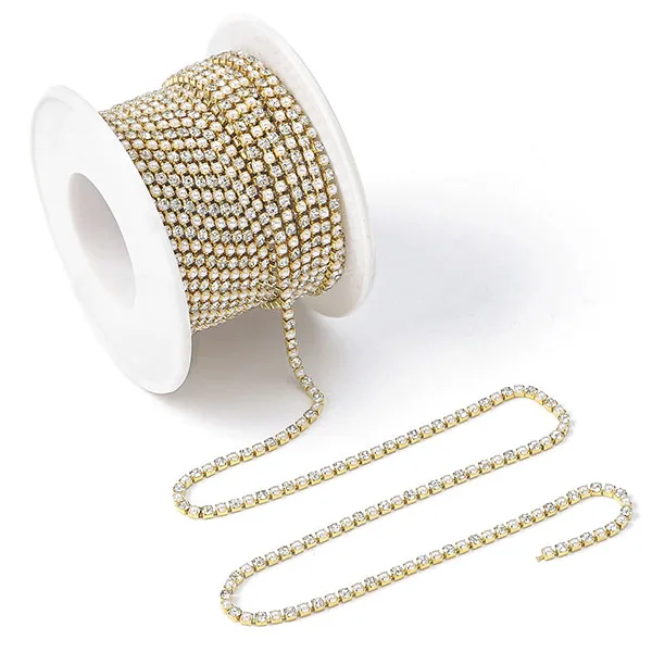 Gold Back Pearl Claw Rhinestone Cup Chain SS6 Crystal round Glass Chain for Shoe Bag Nail Art Garment Headband Accessories