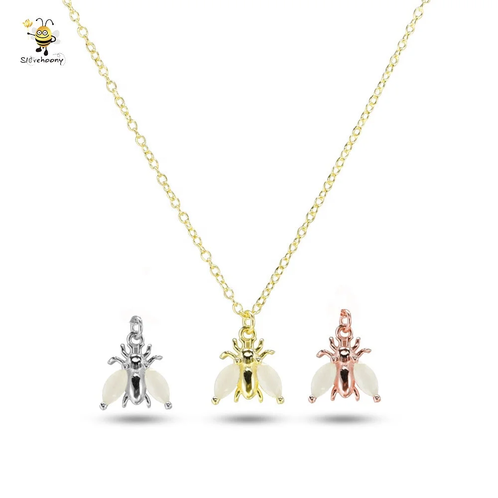 Милое ожерелье Slovehoony с подвеской в виде пчелы, позолоченное ожерелье из стерлингового серебра 925 пробы с опаловыми крыльями, ожерелье в виде светлячков с животными для женщин, ювелирные изделия в подарок