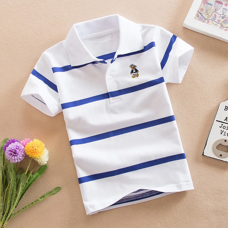 Child Polo Cotton Toddler Polos T Shirt Short Sleeve School Boy Kids Polo Shirts Wholesale Striped for Children