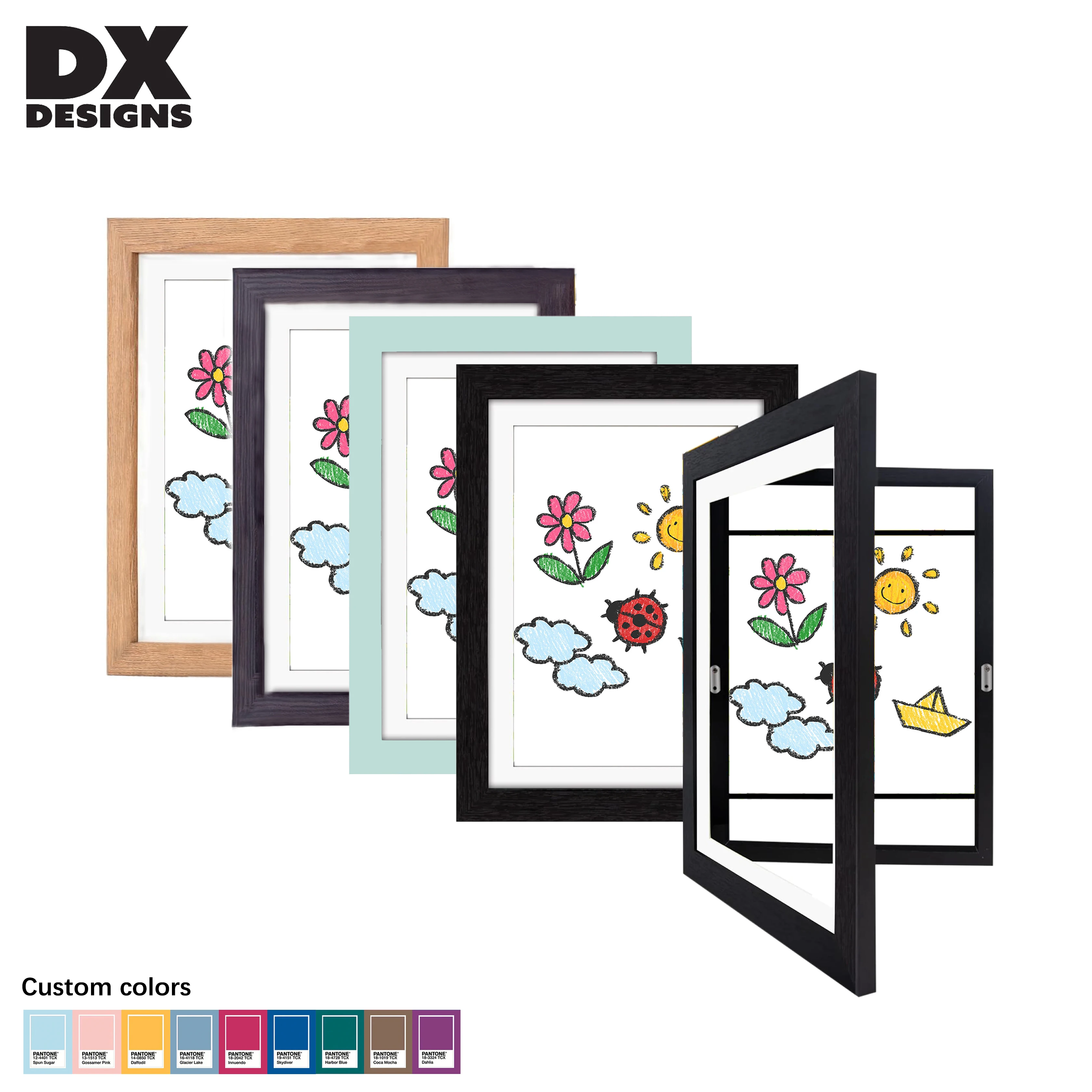 Custom Size Kids Artwork Frames with Mat Changeable  Artwork Display Storage Black White  Frame for  Wall or Table