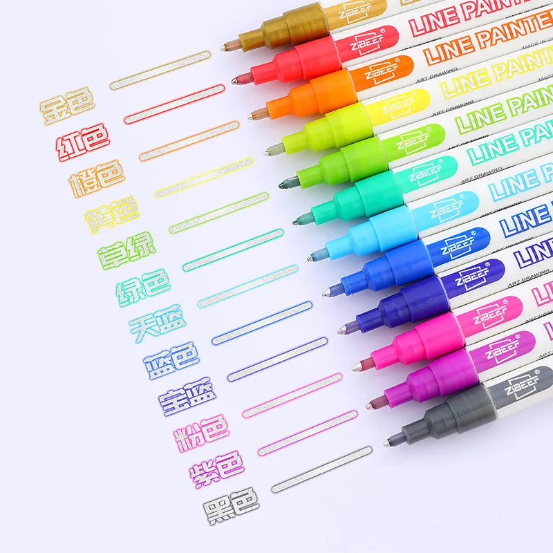 double line outline Pen Set 8 / 12 colors dream hand account pen DIY greeting card color outline pens