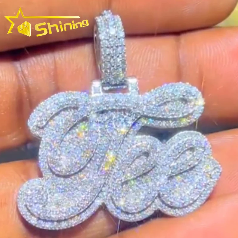 Factory Custom Iced Out VVS Moissanite Lab Diamond Hip Hop Logo Name Pendant Pass Diamond Tester Men silver Jewelry