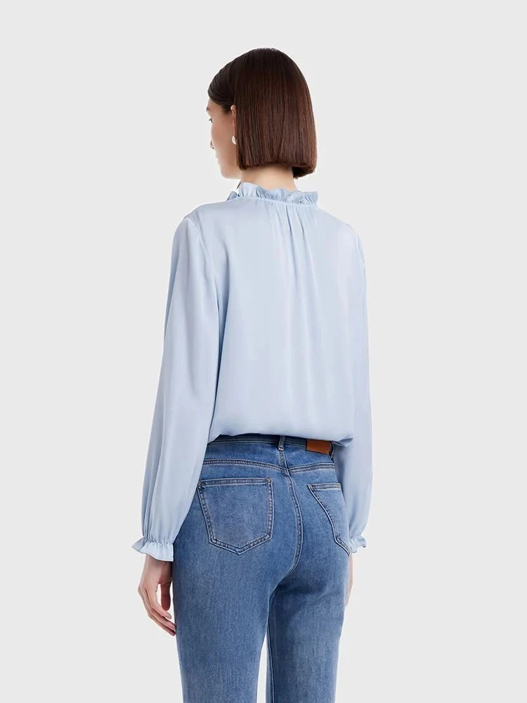 Woman Clothes Round Neck Long Cuffed Sleeves Drop Shoulder Puff Sleeve Western Women Blouses