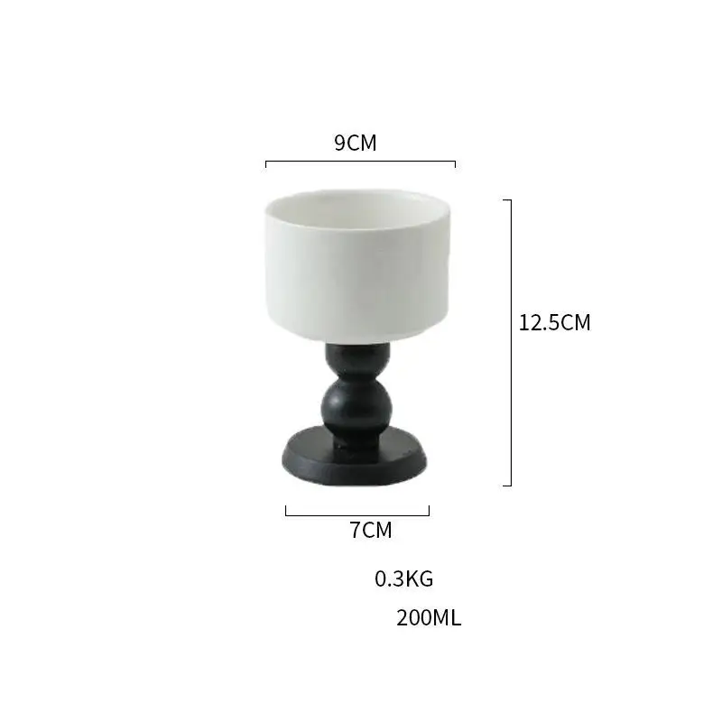 Vintage Ceramic Goblet French Style Ice Cream Cup Ins Pudding Dessert Bowl Household Wooden Feet Candle Cup Candle Holder