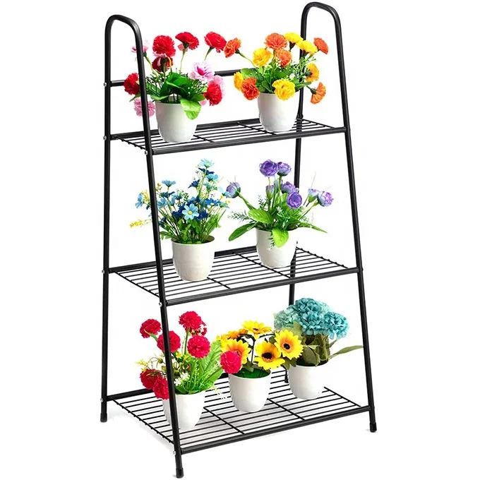 3 Tier Metal Plant Stand Ladder-Shaped Storage Rack Stand Shelf Shoe Rack Utility Storage for Indoor Outdoor Use