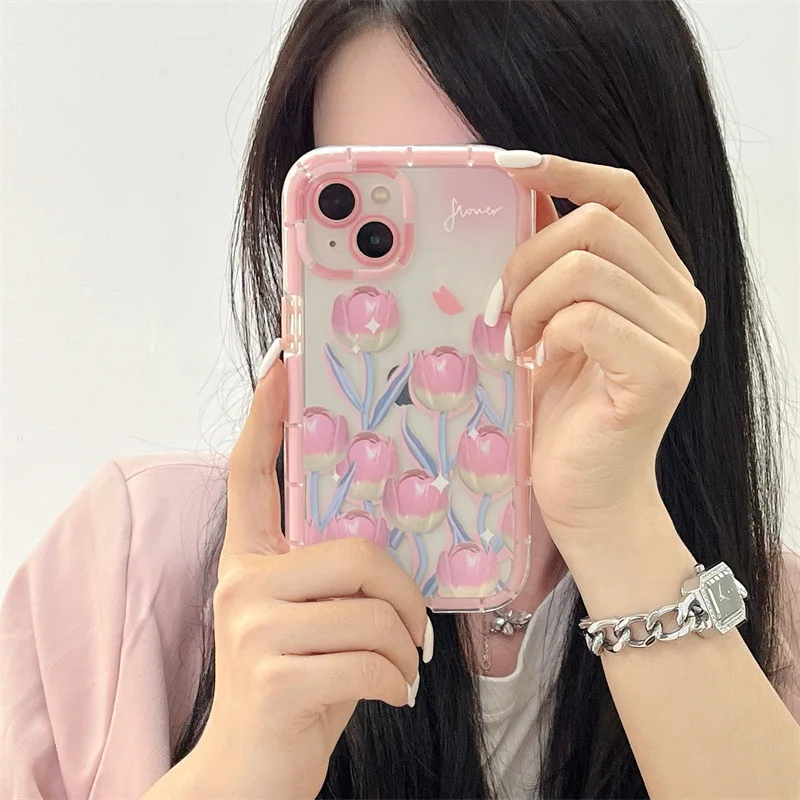 Flower Pink Phone Cover For iPhone xr to 13 Pro Case For Girl Phone Case iPhone For Telephone Case iPhone 13
