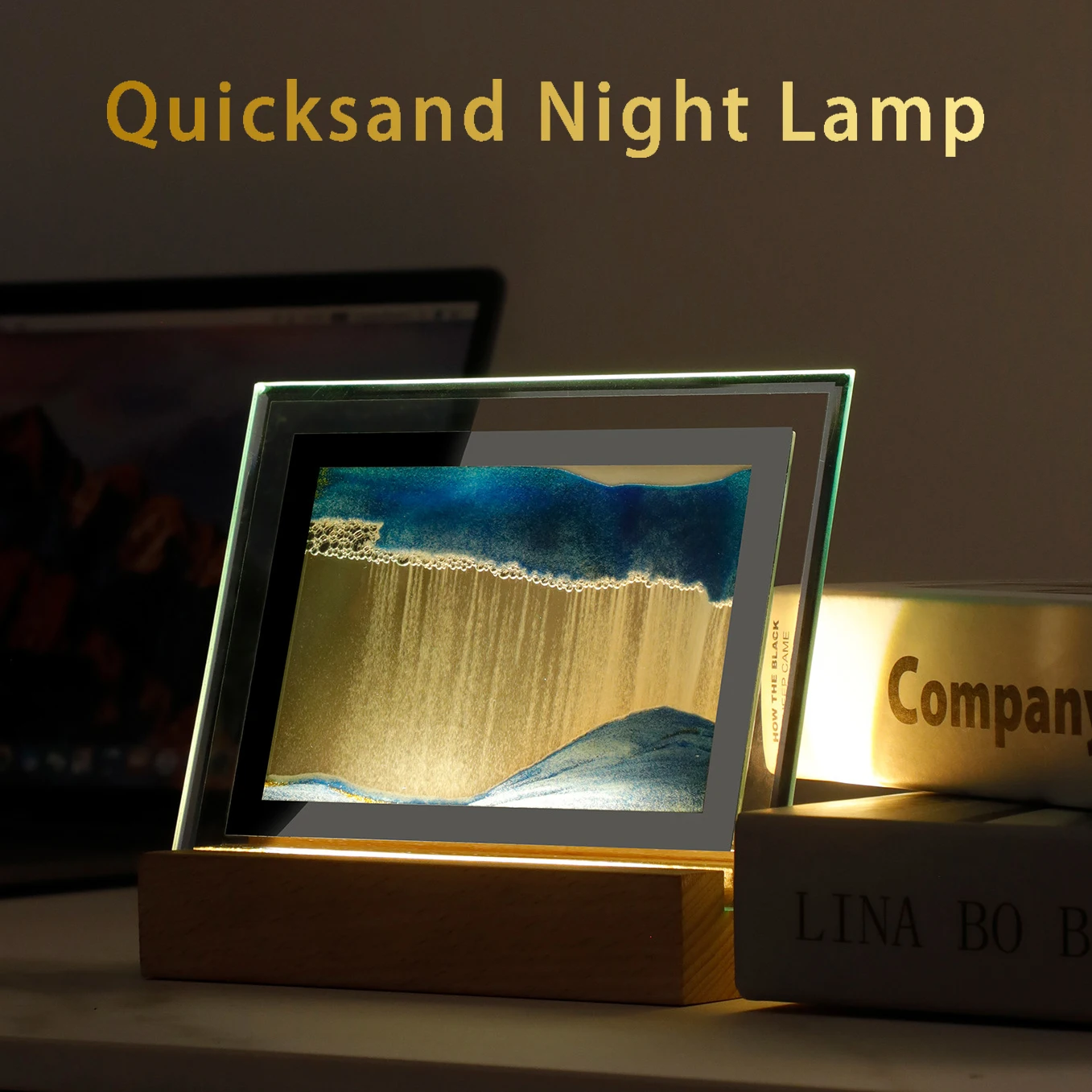 RICHSHINING Dynamic Quick Sand Night Lamp Morden Art Table Desk Glass Lamp 3D Flowing QuickSand Painting Night Light