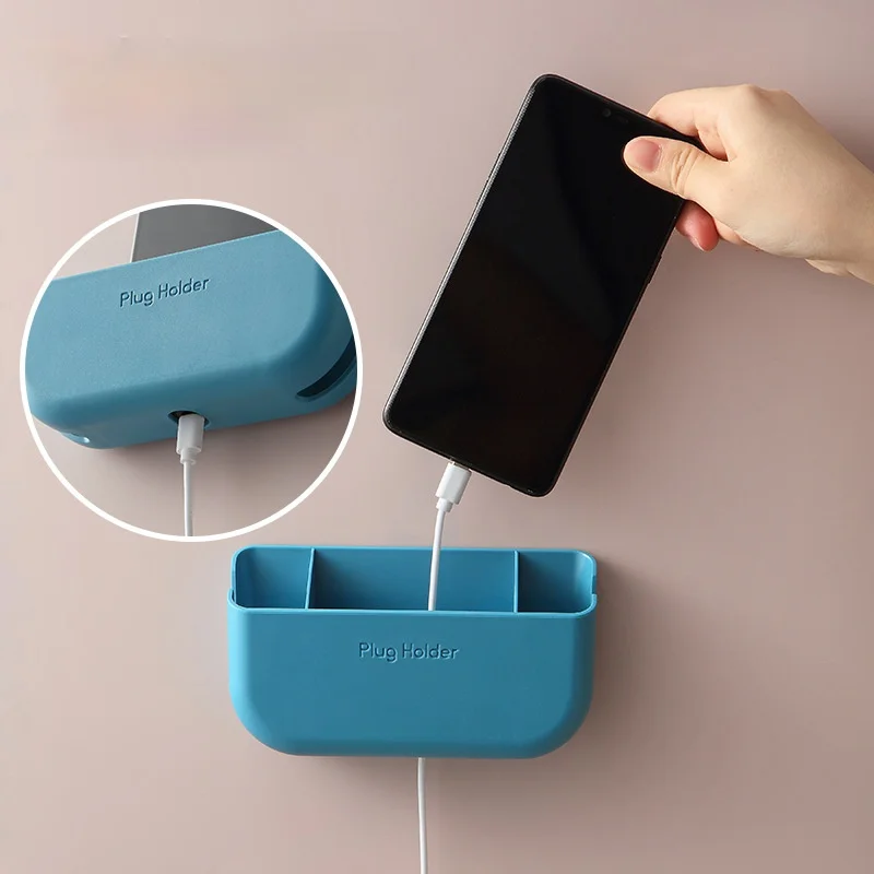
Multi-function and nail-free wall-mounted storage rack, plastic wall-mounted storage box for remote control mobile phone chargin 