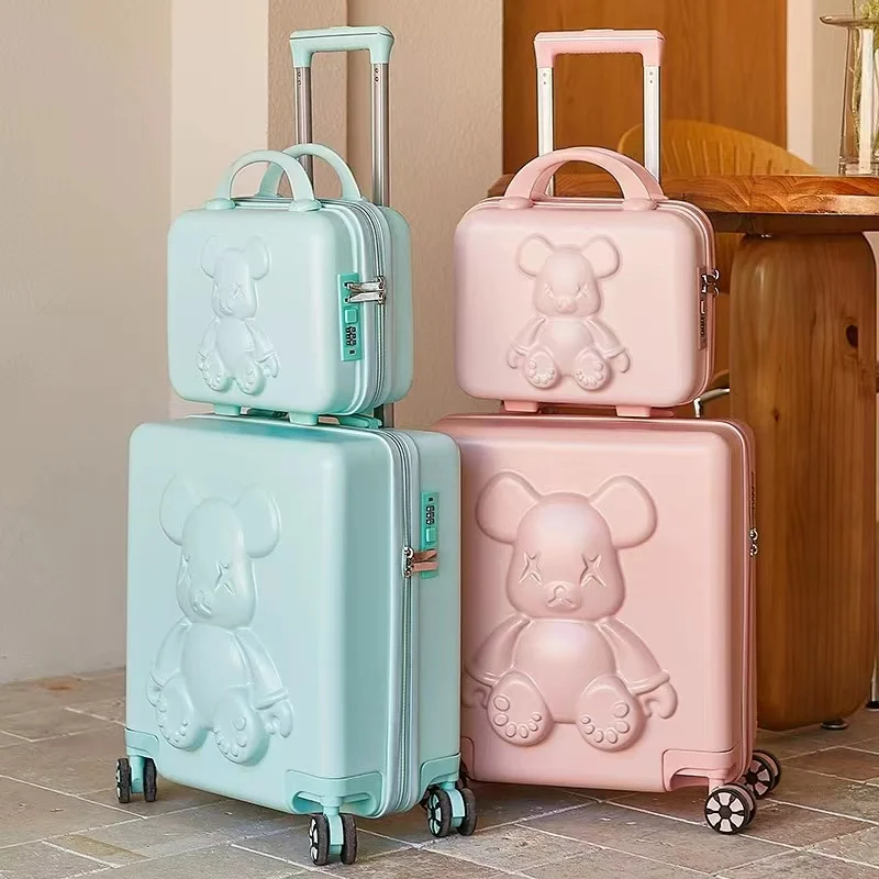 3D Cartoon Cute Teddy Bear Carry On Suitcase Set ABS Trolley Luggage Hardshell Spinners Suitcases For Kids Students Girls Boys