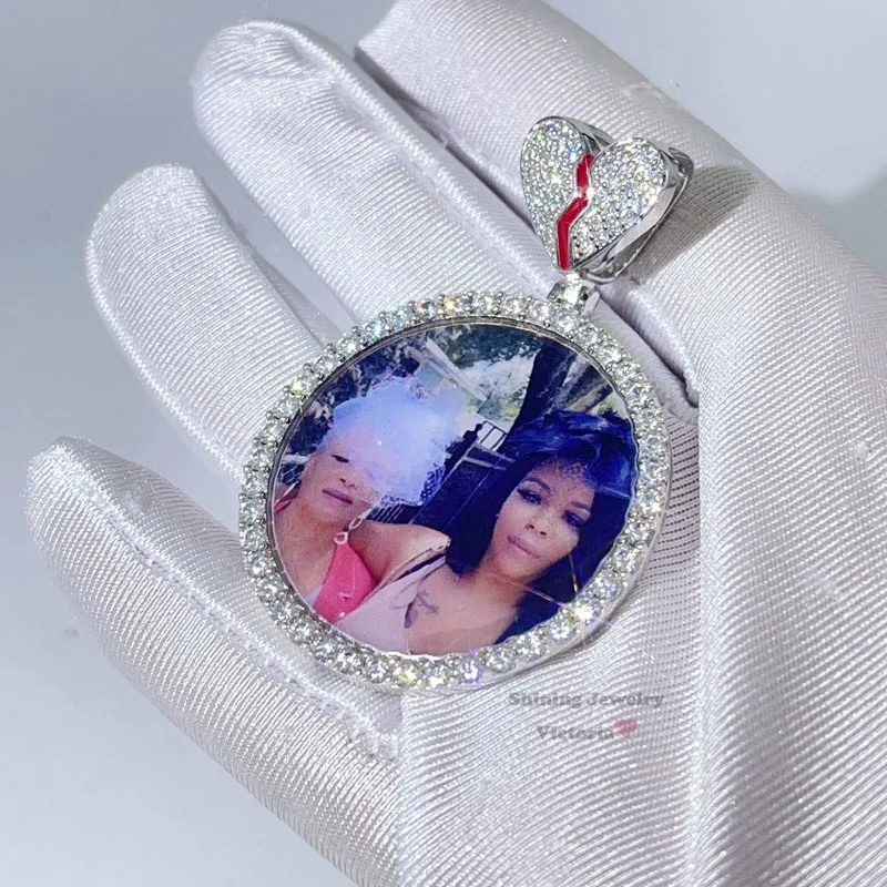 Guangzhou Shining Jewelry VVS Moissanite Iced out Broken Heart Bail Custom Photo Pendant