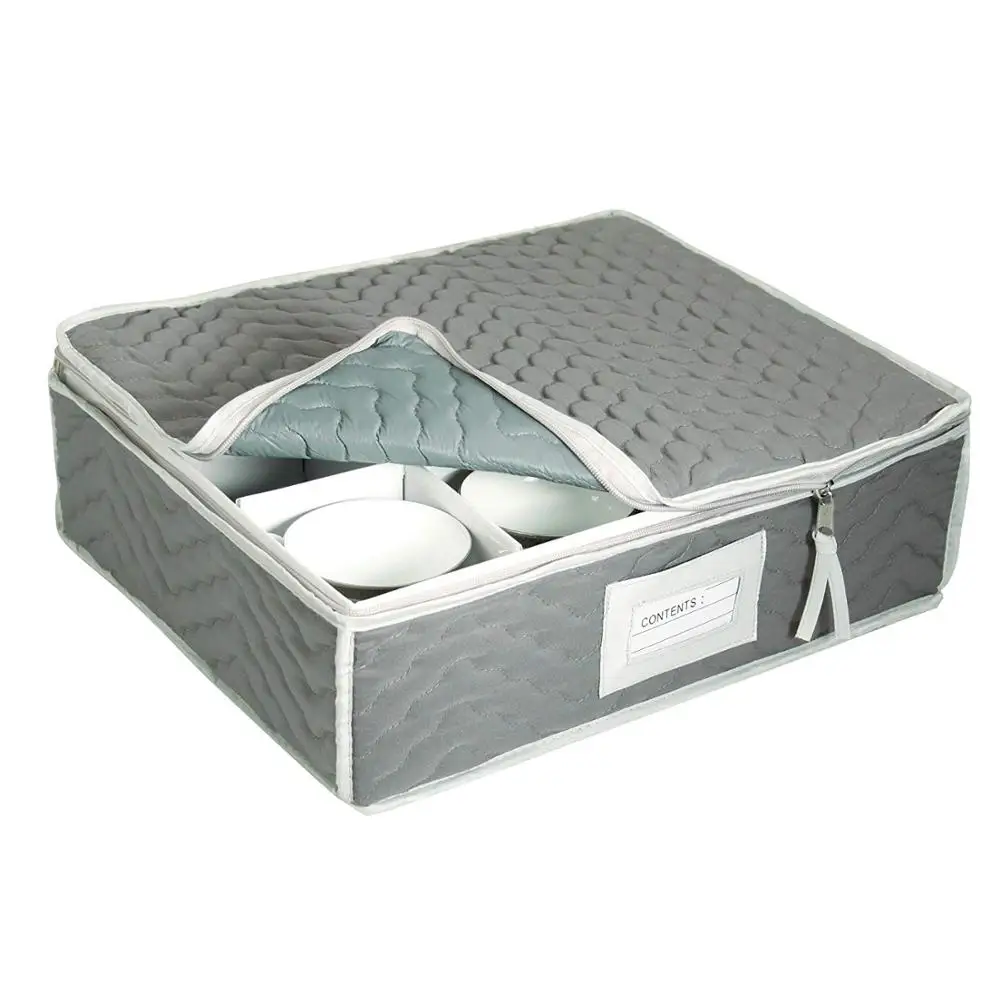 Home Kitchen Container Fabric Tea Stemware Storage With Dividers Versatile glasses Dinnerware China Cup Storage Chest