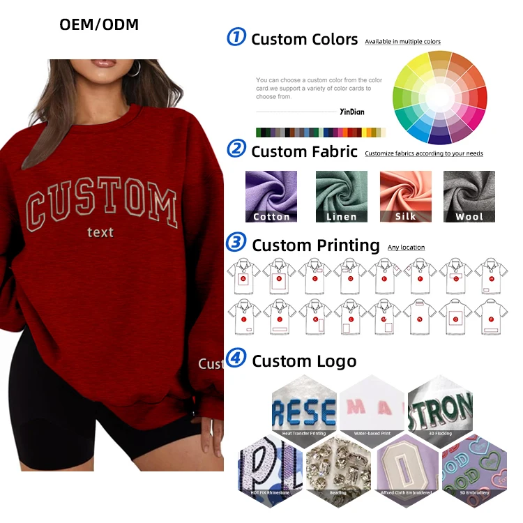 2 piece hoodie set custom logo high quality 3d print knitted Embroidered Embossed puff print crewneck women hoodie sweatshirt