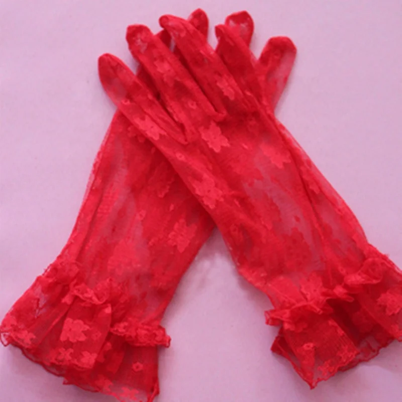 
Bridal Lace Red White Wedding Bride Wedding Gloves Butterfly Embroidery Gloves Wholesale 