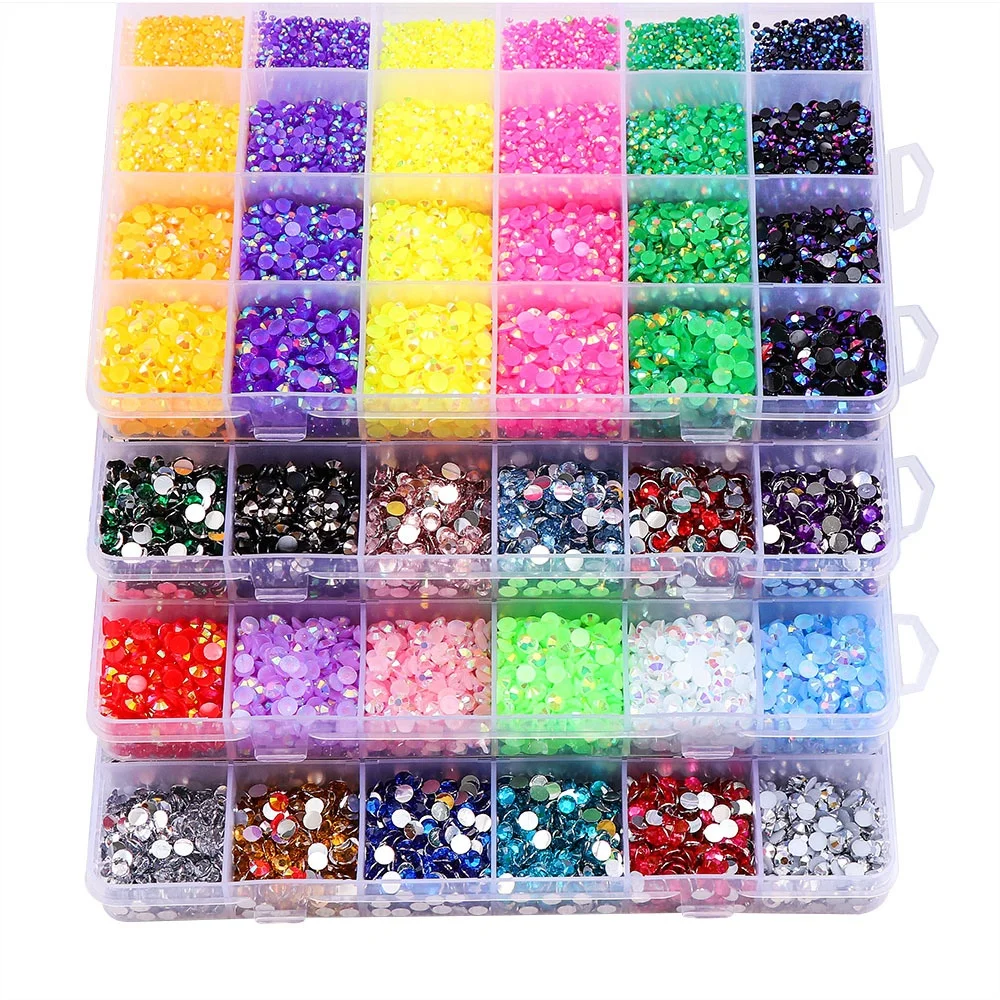 Wholesale 24 Grids Boxed Mixed Color Jelly AB Resin Flatback Rhinestones For Decoration Craft