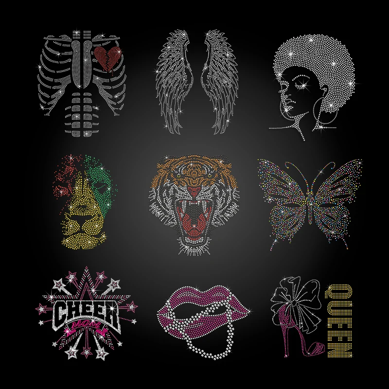 Customized lady high heel hotfix motif rhinestone heat transfers girls