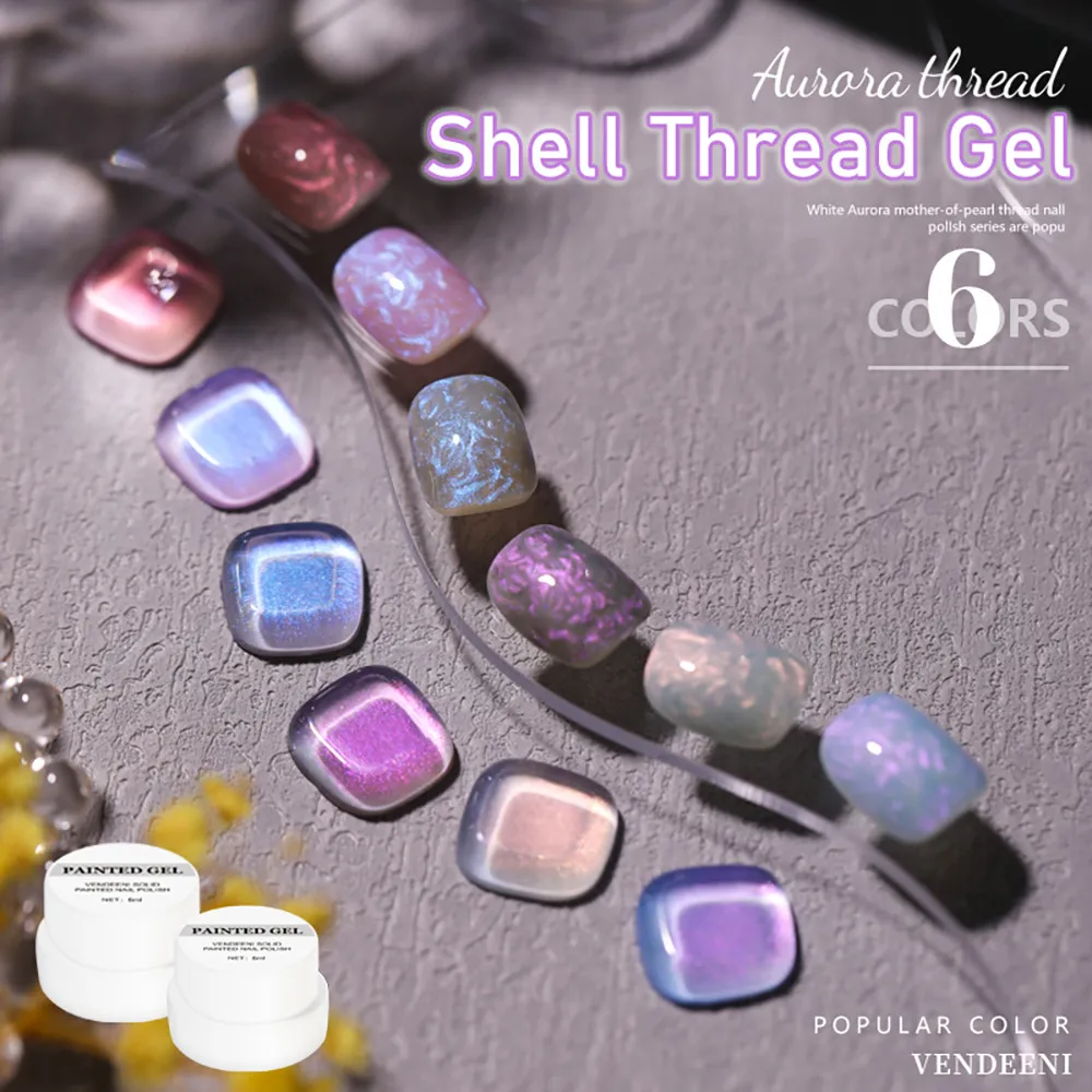 Wholesale Thread Shell Nail Gel Polish 6ML Pearl Shell Gel Nail Polish 6 Colors Varnish Soak Off UV LED Gel For Nail Beauty