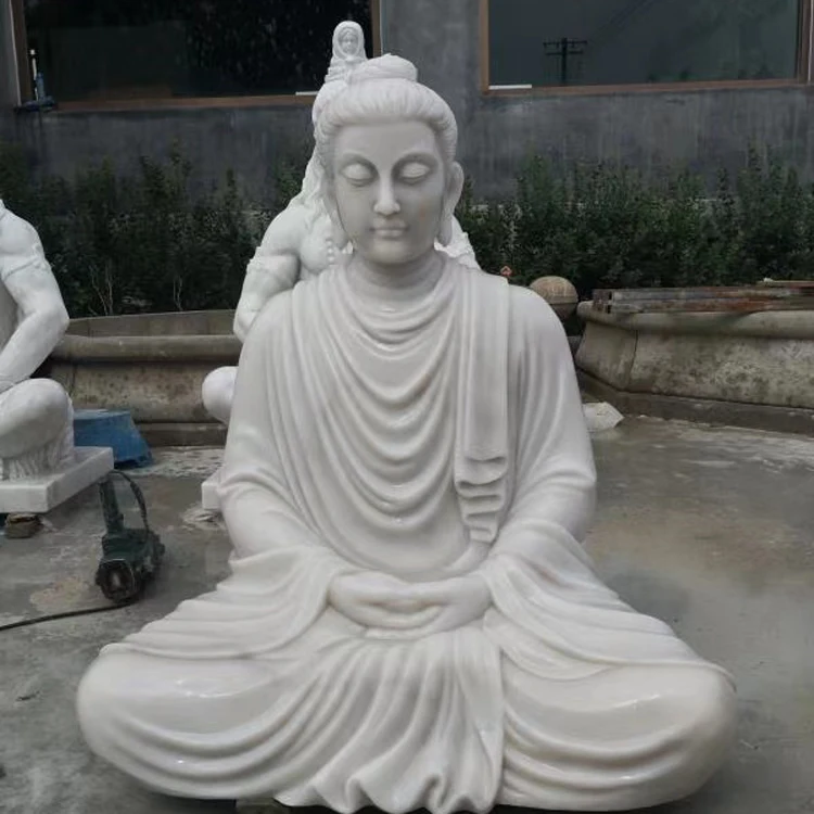 Outdoor garden stone carved life size white marble buddha statue