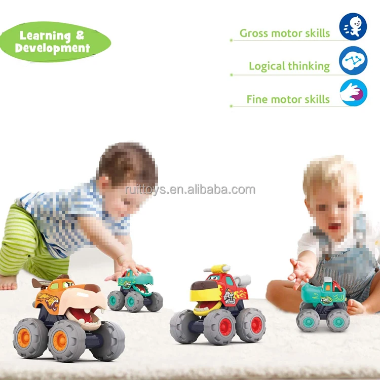 3 Pack Friction Powered Bull Leopard Crocodile Trucks Push and Go Car Toys for Toddler Boys Baby Gift