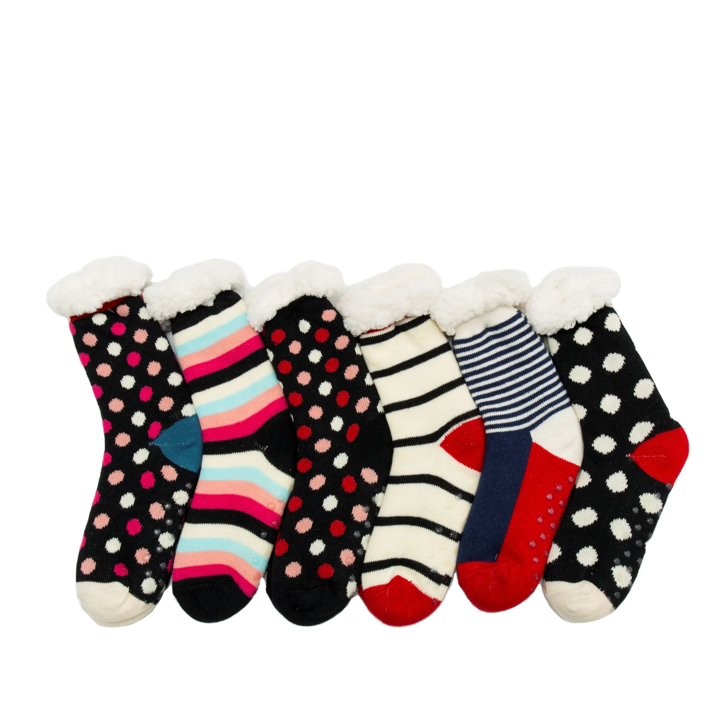 
Manufacture fuzzy winter sherpa slipper socks for women indoor wear socks with grippers 