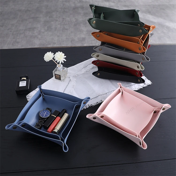 Valet Tray Home Jewelry Storage Basket Box Tray For Key Coin Foldable Leather  Change Phone Wallet