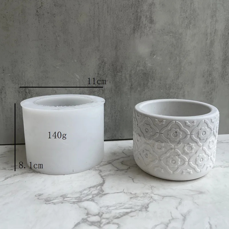 2153 Round pattern flower pot silicone mold Cement gypsum resin vase mold