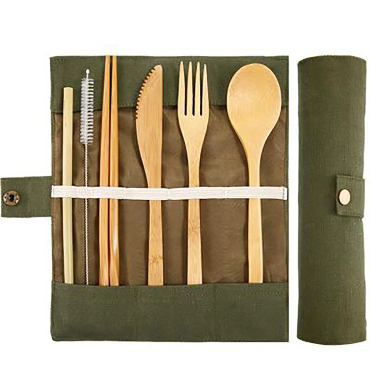 
Portable Dinnerware Set 7PCS Bamboo Cutlery Set Knife Fork Spoon Sets Reusable Straws Chopsticks Travel Tableware Utensils 