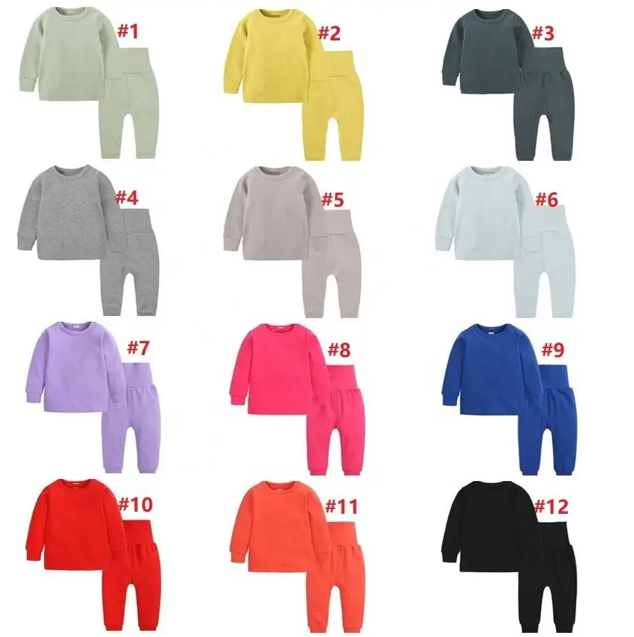 Kids plain pajamas 13 colors fashion cotton blank tops and pants cute household kids solid color pajama sets