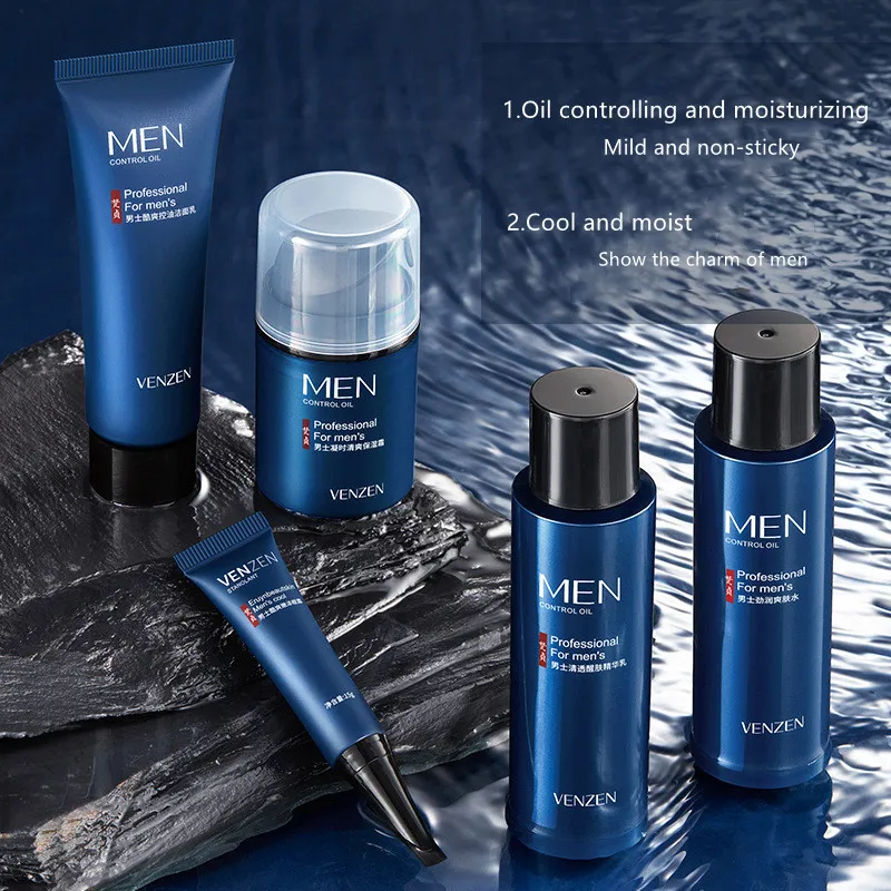 VENZEN men 5pcs set face cleanser toner lotion moisture cream eye cream hydrating moisturizing soothing skin care kit