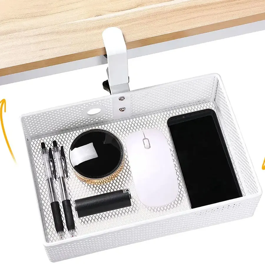 Clamp On Desk Organizer Cable Management Can 360 Rotate Drawer and Clip On Cup Holder Pen Holder