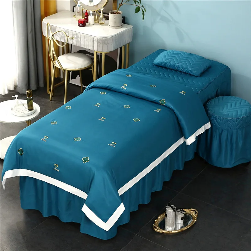 SP128 4 pieces beauty bedspread set high-end massage bedding sets parlor SPA health bed cover and bed skirt customized wholesale