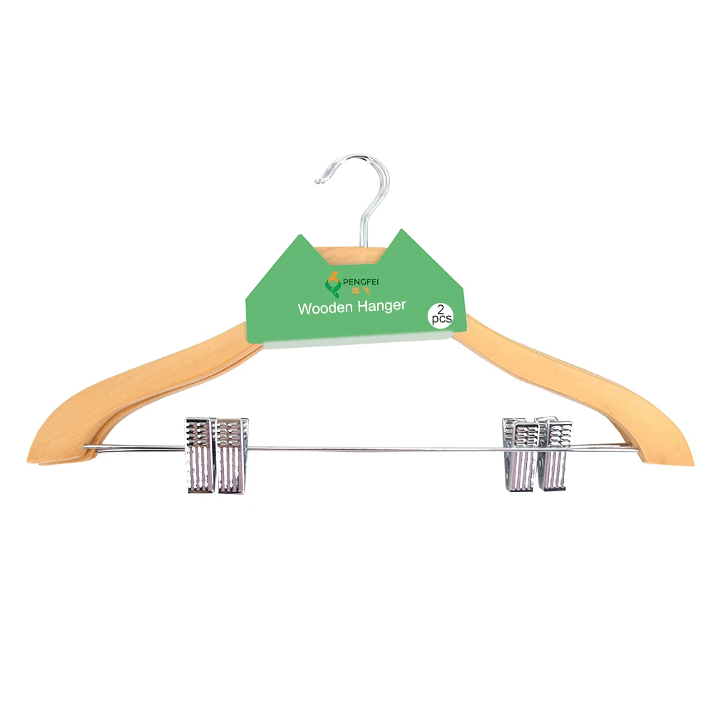 BSCI Factory Anti Slip Premium Luxury Hotel Wooden Clothes Hangers with Clips