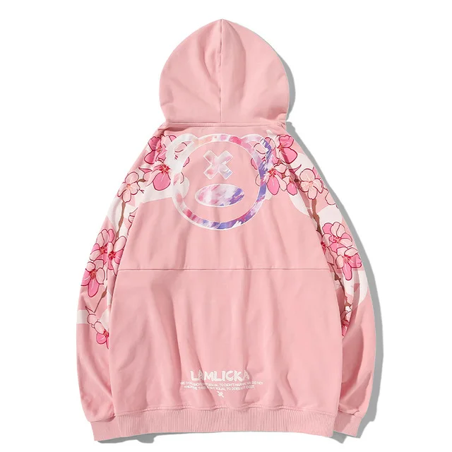 wholesale 2021 spring design peach blossom print loose casual fashion cotton pullover oversized hoodie unisex